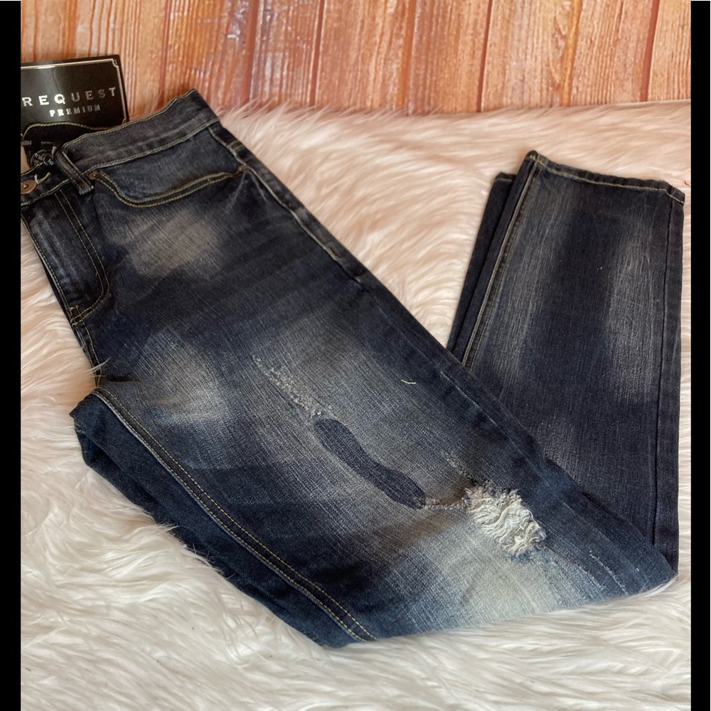 REQUEST PREMIUM DARK DISTRESSED JEANS